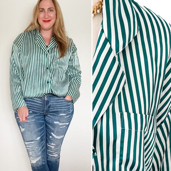 Vintage Victoria’s Secret gold label striped button down pajama top size Medium - Picture 7 of 7